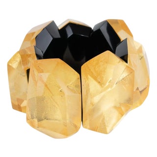 Monies Massive Black Resin and Gold Foil Stretch Bracelet Bangle For Sale