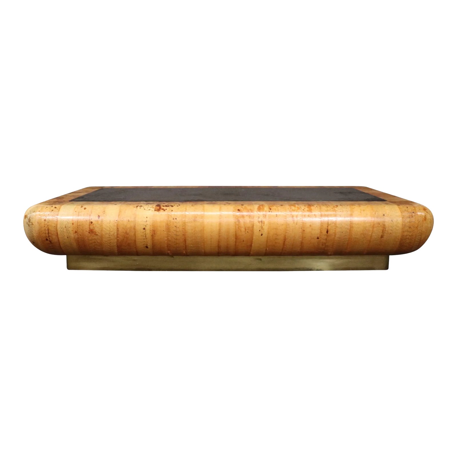Large Python Skin Ecthed Glass Karl Springer Attributed Coffee Table ...