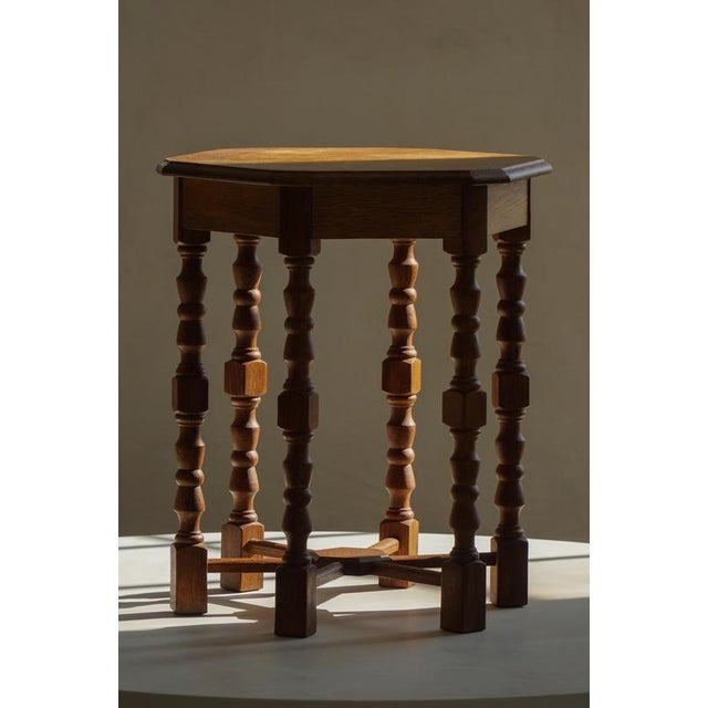 Mid-Century Modern Danish Hexagon Side Table in Oak with Turned Legs, 1950s For Sale - Image 11 of 18
