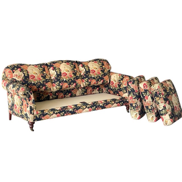 Early 21st Century Pearson 84” Custom Three Seat Sofa in Richloom Asian Chinoiserie Fabric, Vintage For Sale - Image 5 of 17