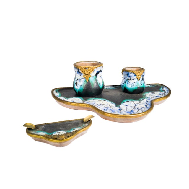 Art Nouveau Desk Set in Ceramic and Gilt Bronze, France, 1900s, Set of 4 For Sale - Image 12 of 12