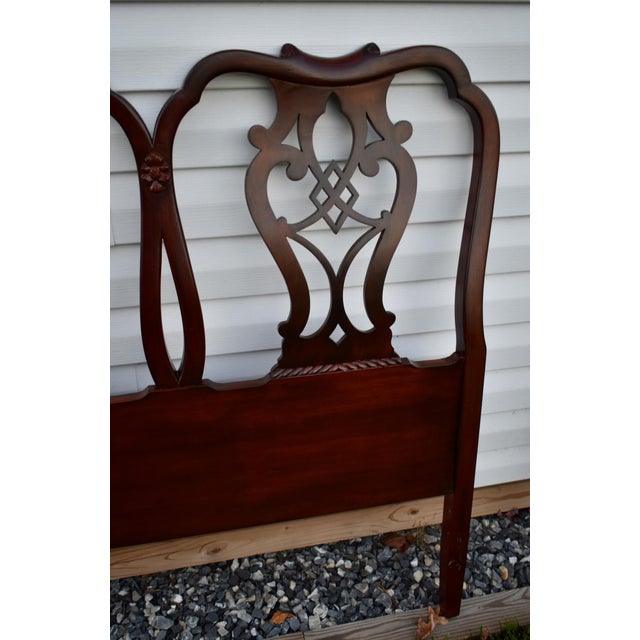 Wood Chippendale Style Mahogany Twin Headboards Pair Carved Wood 1960s Set Vintage For Sale - Image 7 of 12