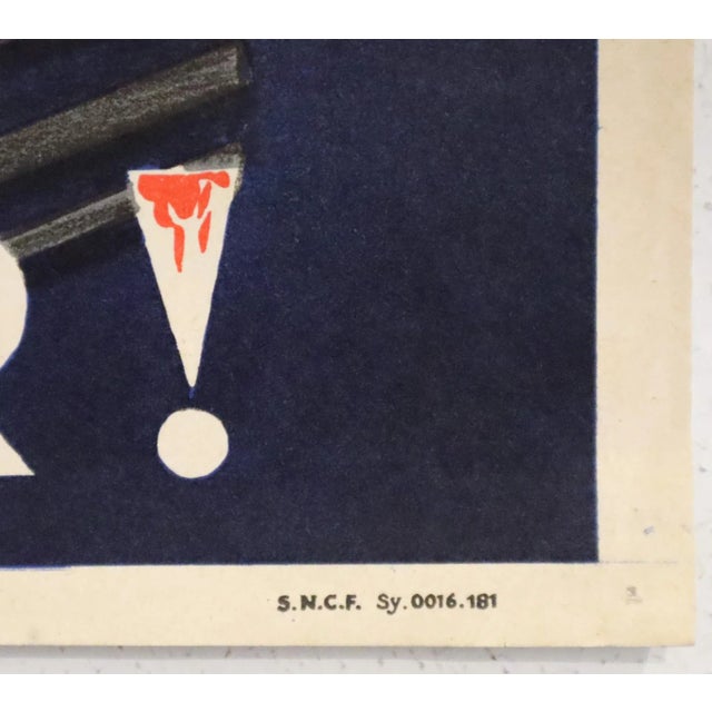 1957 French Sncf Workplace Safety Poster - Ne Graissez Pas Pendant La Marche, Danger! For Sale - Image 6 of 6