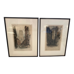 1920s Signed Luigi Kasimir Etchings - Set of 2