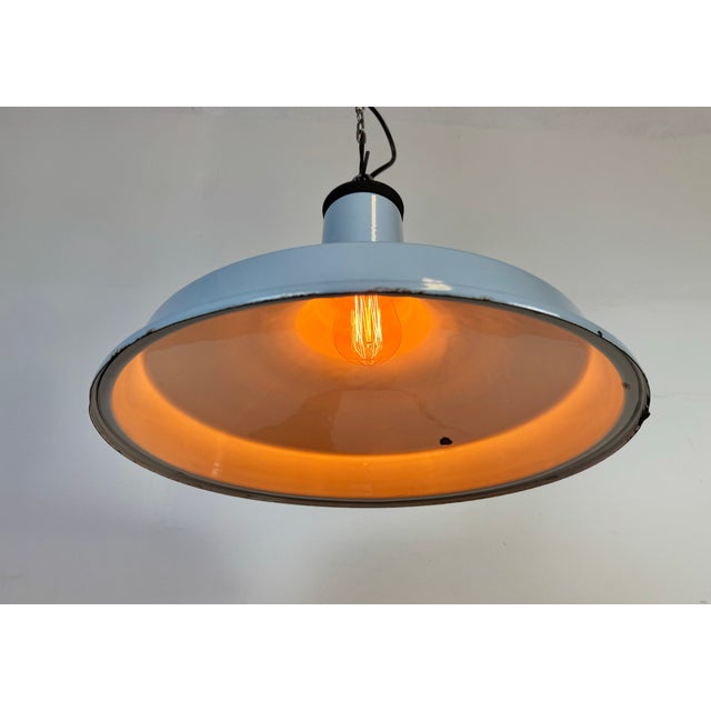 Industrial Light Blue Enamel Factory Pendant Lamp, 1960s For Sale - Image 18 of 18