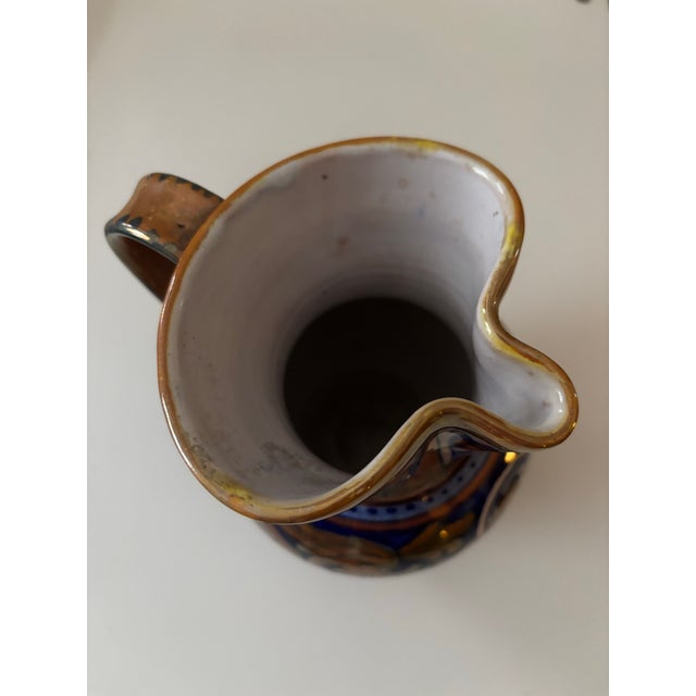 Vintage Italian Majolica Luster Griffin Pitcher, Hand-Painted Renaissance Revival For Sale - Image 9 of 10
