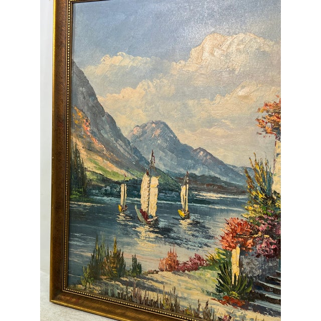 Blue Mid Century Italian Impressionist Marina Landscape by Griblioni For Sale - Image 8 of 12