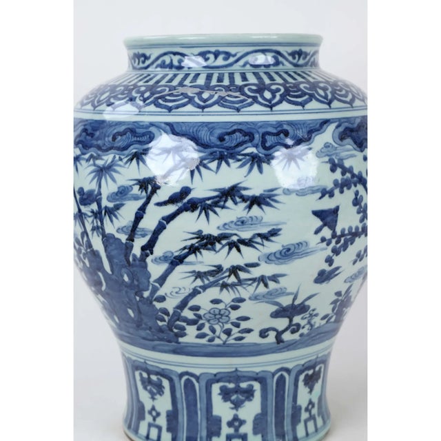 19th Century 19th Century Ching Dynasty Blue and White Temple Vase For Sale - Image 5 of 8