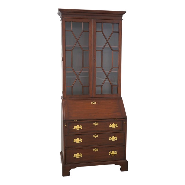 1980s Henkel Harris Cherry Secretary Desk W. Bookcase Top For Sale