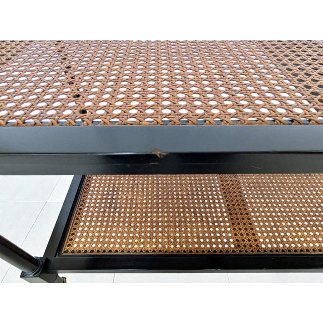 Late 20th Century Vintage British Colonial Style Two-Tier Caned Coffee Table For Sale - Image 5 of 13