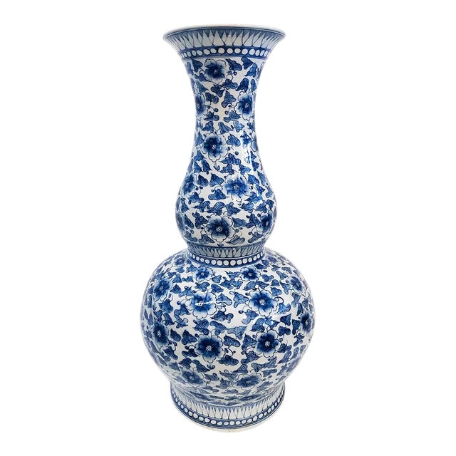1970s Large Chinese Style Blue and White Porcelain Vase For Sale