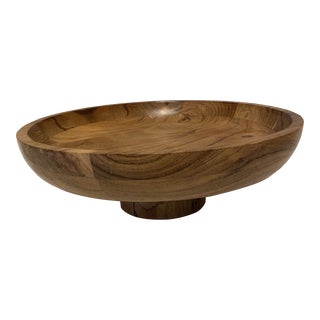 Contemporary Terrain Footed Acacia Decorative Bowl For Sale