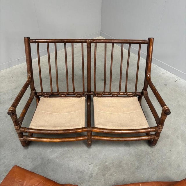 Vintage Bamboo and Leather Sofa, 1970s For Sale - Image 14 of 15