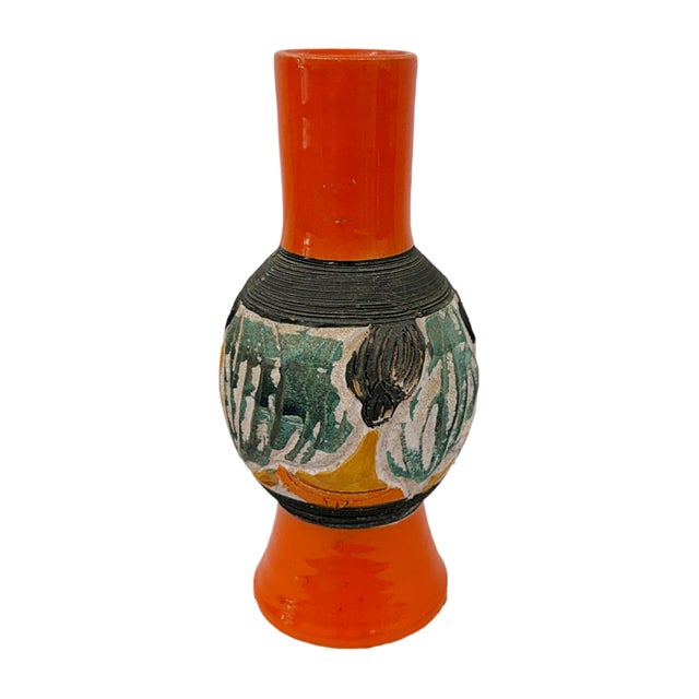 Mid-Century Modern Italian Fratelli Fanciullacci Sgraffito Portrait Vase - 1960s A striking mid-20th-century Italian art...