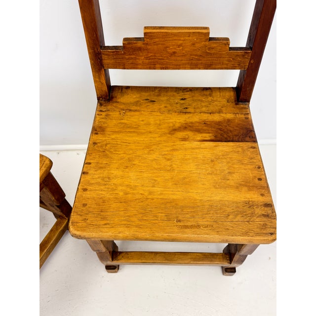 Pair of Mid-Century Mexican Rustic Pine Chairs With Carved Razor Blade Backs and Legs For Sale - Image 14 of 16