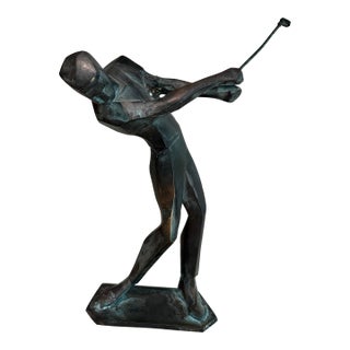 Bronze Abstract Cubist Golfer Sculpture For Sale