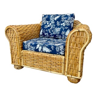 Late 20th Century Ralph Lauren Coastal Style Woven Rattan Lounge Chair For Sale