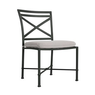 Brown Jordan Venetian Side Chair in Black Jade with Iron Stripe Cushions For Sale
