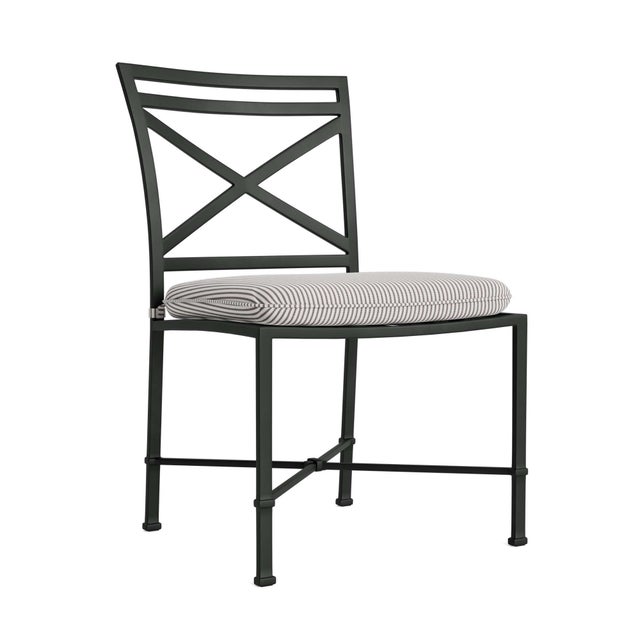 Brown Jordan Venetian Side Chair in Black Jade with Iron Stripe Cushions For Sale