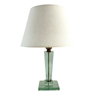 Italian Table Lamp with Green Glass and Brass Details from Fontana Arte, 1950s For Sale