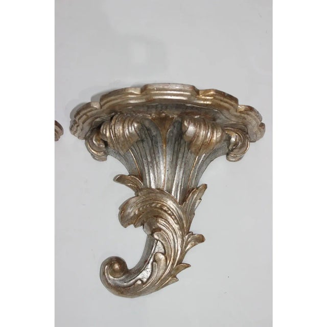 French 1970s Louis XV Style Brackets Silver Leaf - a Pair For Sale - Image 3 of 12