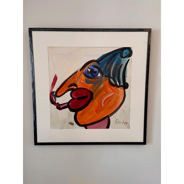 1980s Original Abstract Smoking Clown Painting Signed by Artist Peter Keil For Sale In Oklahoma City - Image 6 of 9