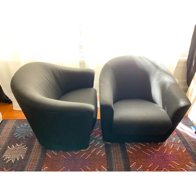 Black Contemporary Black Upholstered Armchairs - A Pair For Sale - Image 8 of 10
