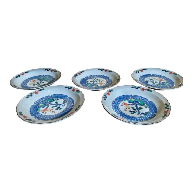 Vintage Imari Style Floral Medallion Japanese Arita Porcelain Soup Bowls – Set of 5 For Sale