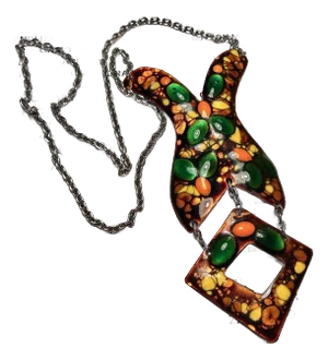 1970s Vintage Necklace Enamel Copper Statement Long