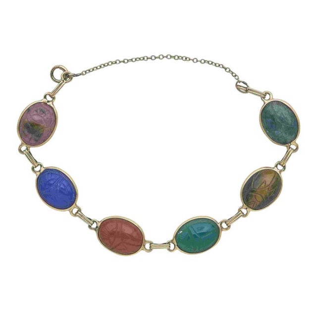 1960s 1960s 14k Yellow Gold Multi-Gemstone Intaglio Link Bracelet For Sale - Image 5 of 10