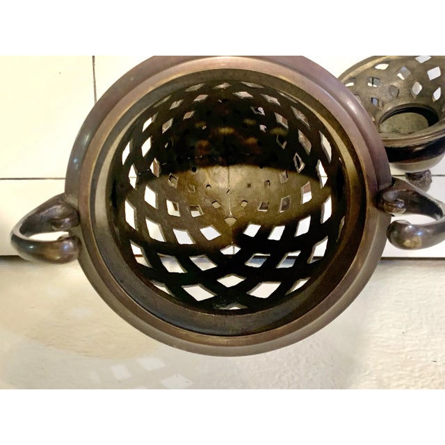 1980s Vintage Bronze Open Weave Urn With Handles For Sale - Image 5 of 10