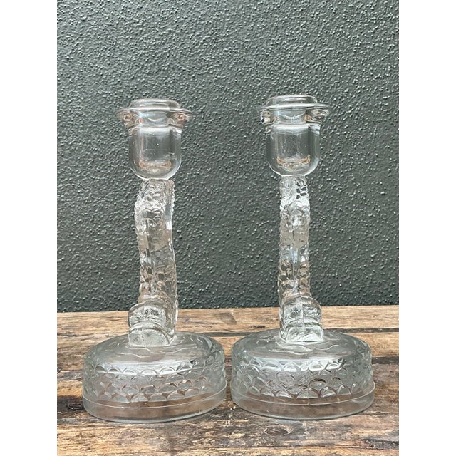 Vintage Dolphin Glass Candlesticks - A Pair For Sale - Image 10 of 12