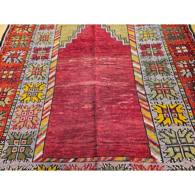 Vintage Turkish Anatolian Prayer Rug, Handwoven Wool, Early 1900s, 4' x 6' For Sale - Image 4 of 10