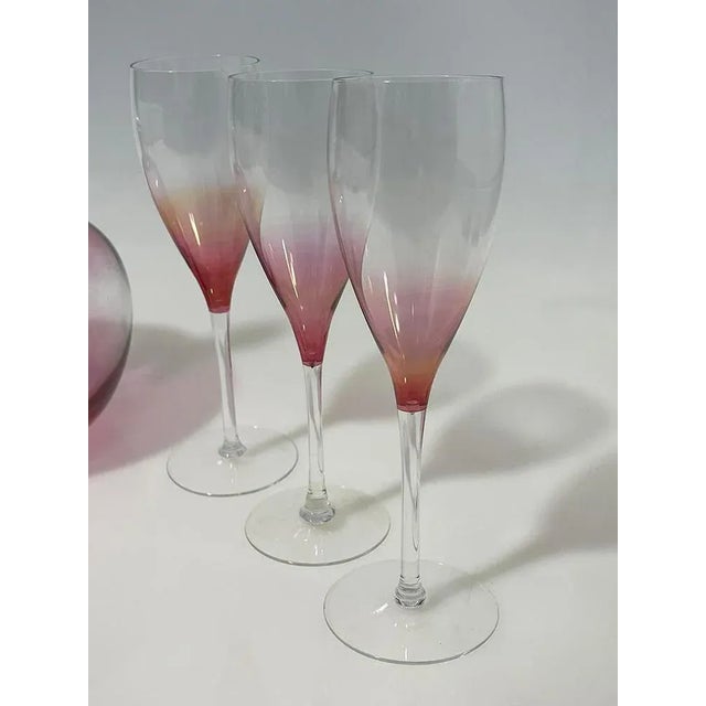 Polish Art Glass Decanter and Glasses attributed to Krosno, Set of 7 For Sale - Image 5 of 7