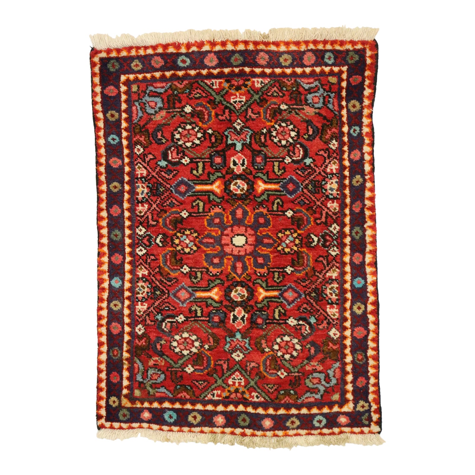 1970's Vintage Persian Mazlaghan Hamadan Rug - 02'00 X 02'11 | Chairish