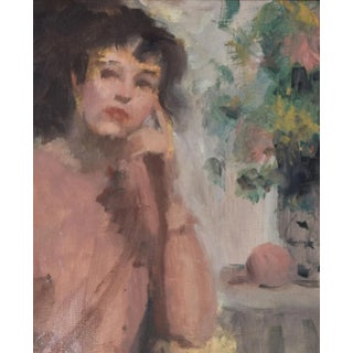 Vintage American Impressionist Portrait Oil Painting of a Woman by Harry Barton For Sale