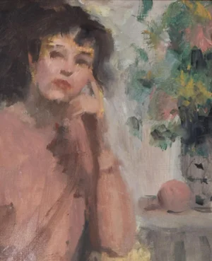 Vintage American Impressionist Portrait Oil Painting of a Woman by Harry Barton