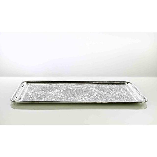 Vintage Silver Plated Serving Plate with Engraved Decorations, 1950s For Sale - Image 3 of 5