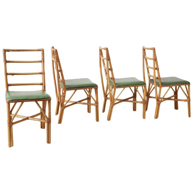 Set Of Four Midcentury Bamboo Rattan Dining Chairs Chairish