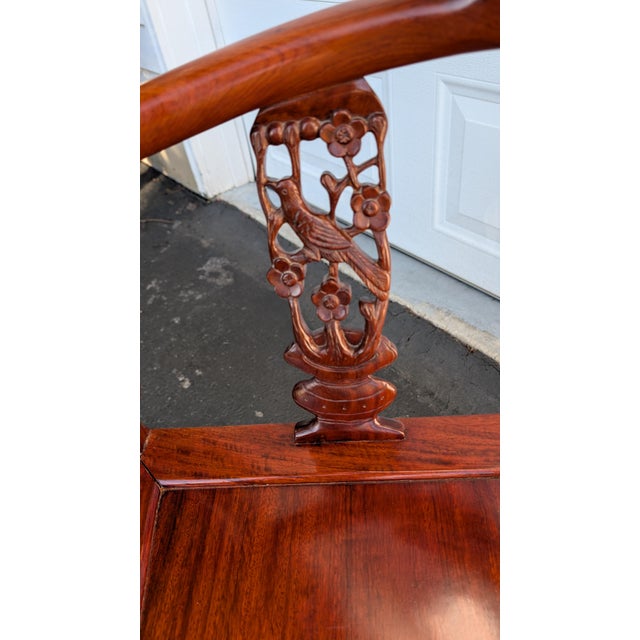 1960s Hand-Carved Rosewood Horseshoe Corner Chair For Sale In Baltimore - Image 6 of 8