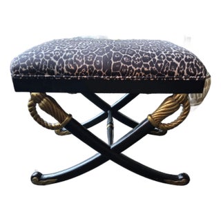 1970s Hollywood Regency Cross Sword Bench W Leopard Fabric For Sale