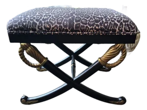 1970s Hollywood Regency Cross Sword Bench W Leopard Fabric