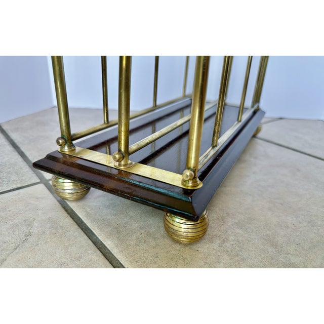 English Victorian Brass Wood Newspaper Magazine Rack For Sale - Image 17 of 18