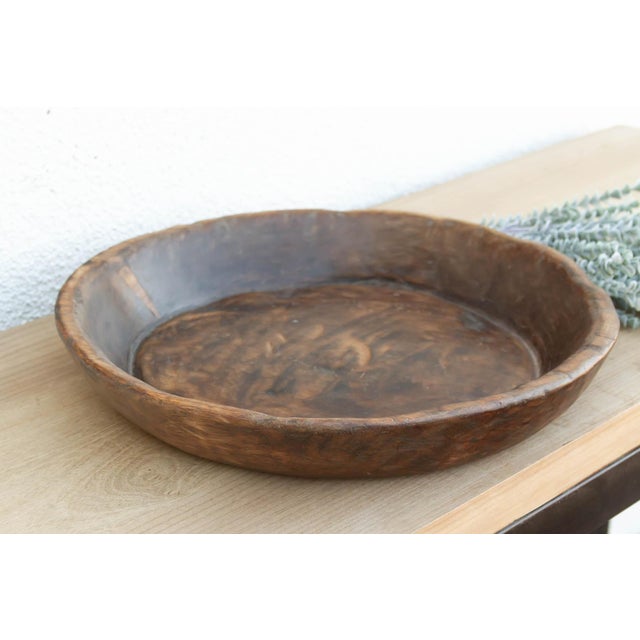 Rustic European Wabi Sabi Dark Wood Fruit Bowl For Sale - Image 3 of 7