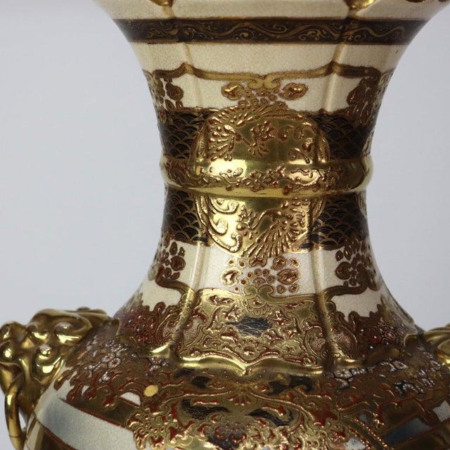 1900 - 1909 Antique Japanese Meiji Satsuma Figural Gilt Pottery Vase C1900 For Sale - Image 5 of 10