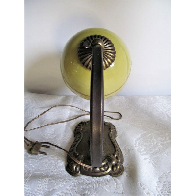 Vintage Art Deco Bauhaus German Desk Lamp in Bronze with Opaline Glass Shade, 1930s For Sale - Image 4 of 11