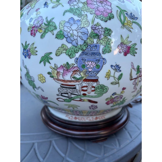 Wood Pair of Vintage Chinese Famille Rose Double Gourd Porcelain Table Lamps For Sale - Image 7 of 12