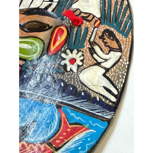 Vintage Mexican Hand-Painted Terracotta Folk Art Mask With Fish For Sale - Image 4 of 9