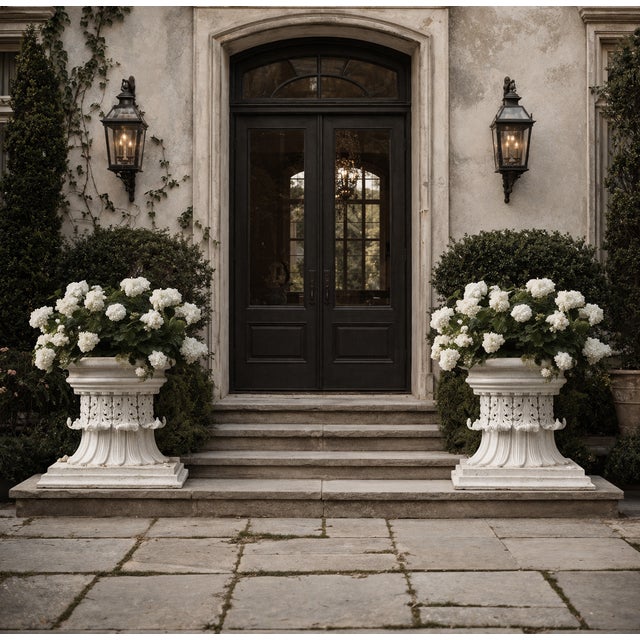 1970s Pair of White Cast Iron Corinthian Column Planters, 22” Diameter For Sale - Image 5 of 7
