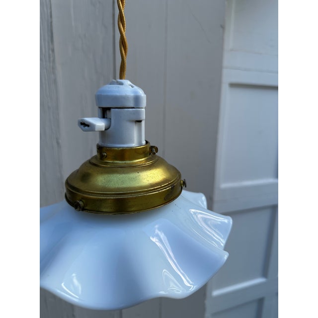 Vintage Brass Knob and Tube Fixture With Ruffled Vintage Shade For Sale In New York - Image 6 of 6